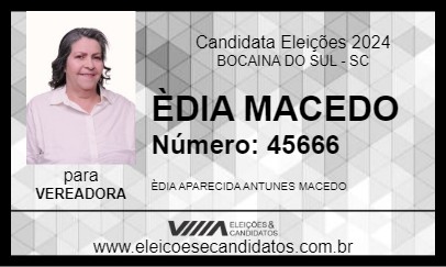 Candidato ÈDIA MACEDO 2024 - BOCAINA DO SUL - Eleições