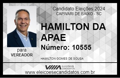 Candidato HAMILTON GOMES DE SOUSA 2024 - CAPIVARI DE BAIXO - Eleições