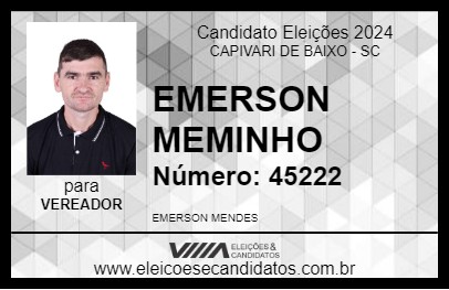 Candidato EMERSON MEMINHO 2024 - CAPIVARI DE BAIXO - Eleições