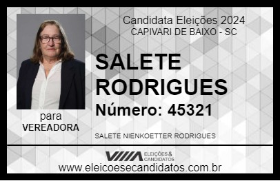 Candidato SALETE RODRIGUES 2024 - CAPIVARI DE BAIXO - Eleições