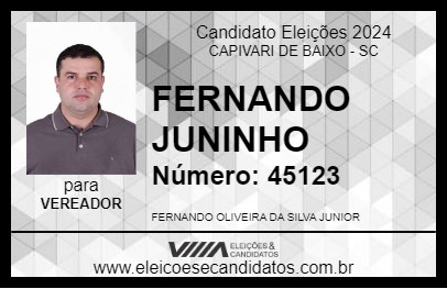 Candidato FERNANDO JUNINHO 2024 - CAPIVARI DE BAIXO - Eleições