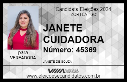 Candidato JANETE CUIDADORA 2024 - ZORTÉA - Eleições