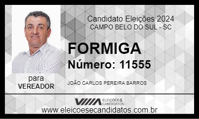 Candidato FORMIGA 2024 - CAMPO BELO DO SUL - Eleições