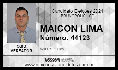 Candidato MAICON LIMA 2024 - BRUNÓPOLIS - Eleições