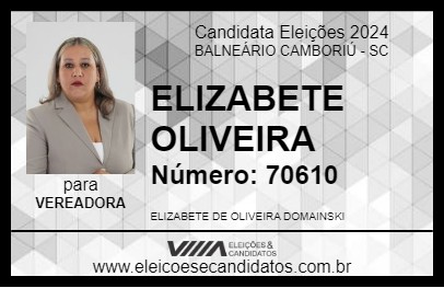 Candidato ELIZABETE OLIVEIRA 2024 - BALNEÁRIO CAMBORIÚ - Eleições