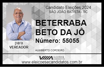 Candidato BETERRABA BETO DA JÔ 2024 - SÃO JOÃO BATISTA - Eleições