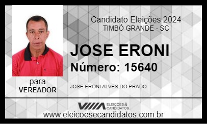 Candidato JOSE ERONI 2024 - TIMBÓ GRANDE - Eleições