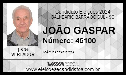 Candidato JOÃO GASPAR 2024 - BALNEÁRIO BARRA DO SUL - Eleições