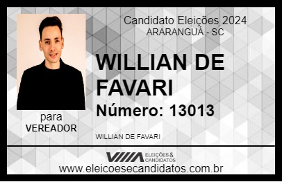 Candidato WILLIAN DE FAVARI 2024 - ARARANGUÁ - Eleições