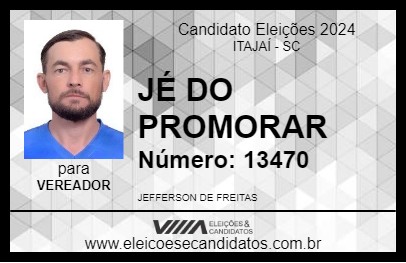 Candidato JÉ DO PROMORAR 2024 - ITAJAÍ - Eleições