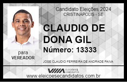 Candidato CLAUDIO DE DONA GIL 2024 - CRISTINÁPOLIS - Eleições