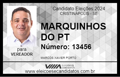 Candidato MARQUINHOS DO PT 2024 - CRISTINÁPOLIS - Eleições