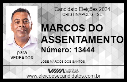 Candidato MARCOS DO ASSENTAMENTO 2024 - CRISTINÁPOLIS - Eleições