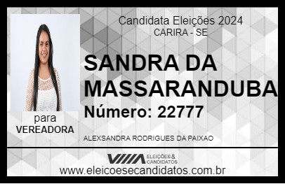 Candidato SANDRA DA MASSARANDUBA 2024 - CARIRA - Eleições