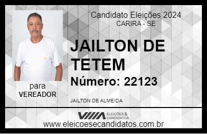 Candidato JAILTON DE TETEM 2024 - CARIRA - Eleições