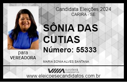 Candidato SÔNIA DAS CUTIAS 2024 - CARIRA - Eleições