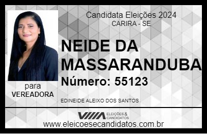 Candidato NEIDE DA MASSARANDUBA 2024 - CARIRA - Eleições