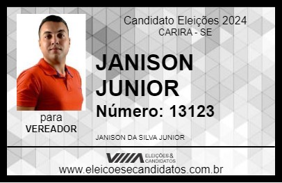 Candidato JANISON JUNIOR 2024 - CARIRA - Eleições