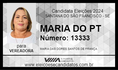 Candidato MARIA DO PT 2024 - SANTANA DO SÃO FRANCISCO - Eleições