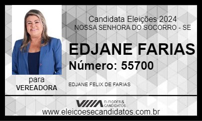 Candidato EDJANE FARIAS 2024 - NOSSA SENHORA DO SOCORRO - Eleições