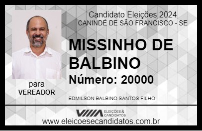 Candidato MISSINHO DE BALBINO 2024 - CANINDÉ DE SÃO FRANCISCO - Eleições