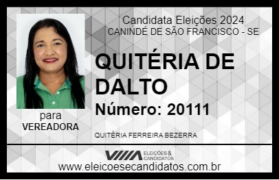 Candidato QUITÉRIA DO CAPIM GROSSO 2024 - CANINDÉ DE SÃO FRANCISCO - Eleições