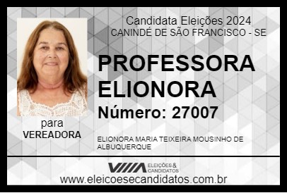 Candidato PROFESSORA ELIONORA 2024 - CANINDÉ DE SÃO FRANCISCO - Eleições