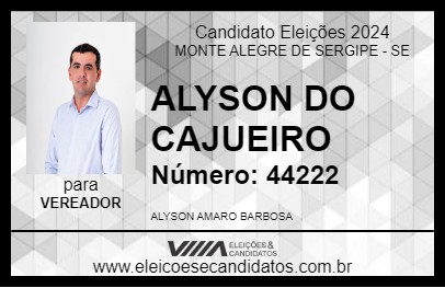 Candidato ALYSON DO CAJUEIRO 2024 - MONTE ALEGRE DE SERGIPE - Eleições