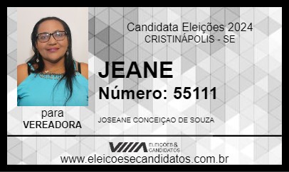 Candidato JEANE 2024 - CRISTINÁPOLIS - Eleições