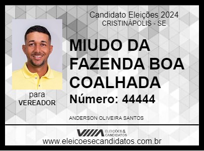 Candidato MIUDO DA FAZENDA BOA COALHADA 2024 - CRISTINÁPOLIS - Eleições