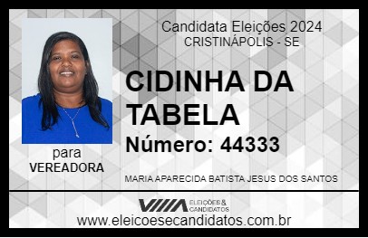 Candidato CIDINHA DA TABELA 2024 - CRISTINÁPOLIS - Eleições