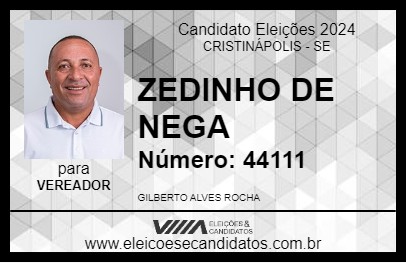 Candidato ZEDINHO DE NEGA 2024 - CRISTINÁPOLIS - Eleições