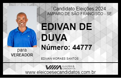 Candidato EDIVAN DE DUVA 2024 - AMPARO DE SÃO FRANCISCO - Eleições