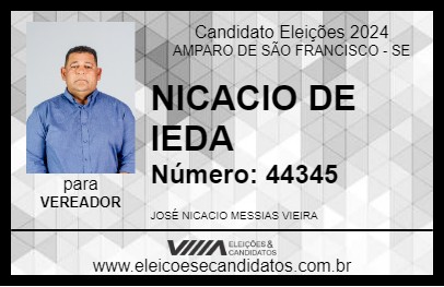 Candidato NICACIO DE IEDA 2024 - AMPARO DE SÃO FRANCISCO - Eleições