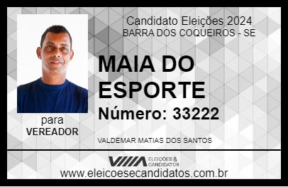 Candidato MAIA DO ESPORTE 2024 - BARRA DOS COQUEIROS - Eleições