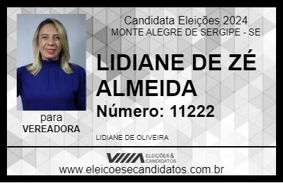 Candidato LIDIANE DE ZÉ ALMEIDA 2024 - MONTE ALEGRE DE SERGIPE - Eleições