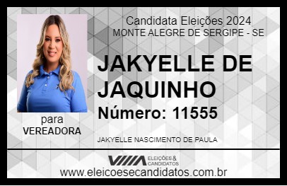 Candidato JAKYELLE DE JAQUINHO 2024 - MONTE ALEGRE DE SERGIPE - Eleições