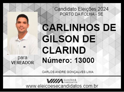 Candidato CARLINHOS DE GILSON DE CLARIND 2024 - PORTO DA FOLHA - Eleições