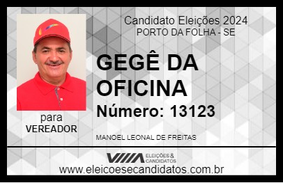 Candidato GEGÊ DA OFICINA 2024 - PORTO DA FOLHA - Eleições