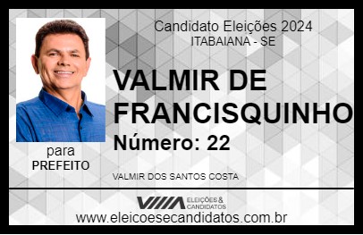 Candidato VALMIR DE FRANCISQUINHO 2024 - ITABAIANA - Eleições