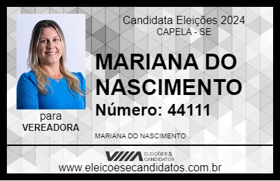 Candidato MARIANA DO NASCIMENTO 2024 - CAPELA - Eleições