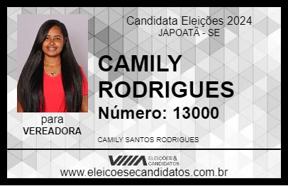 Candidato CAMILY RODRIGUES 2024 - JAPOATÃ - Eleições