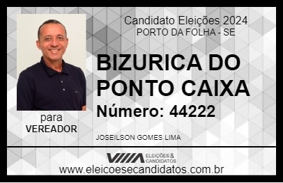 Candidato BIZURICA DO PONTO CAIXA 2024 - PORTO DA FOLHA - Eleições