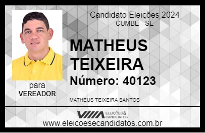 Candidato MATHEUS TEIXEIRA 2024 - CUMBE - Eleições