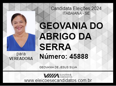 Candidato GEOVANIA DO ABRIGO DA SERRA 2024 - ITABAIANA - Eleições