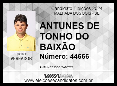 Candidato ANTUNES DE TONHO DO BAIXÃO 2024 - MALHADA DOS BOIS - Eleições