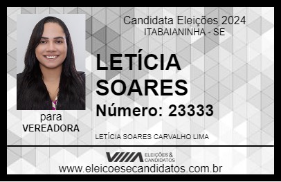 Candidato LETÍCIA SOARES 2024 - ITABAIANINHA - Eleições