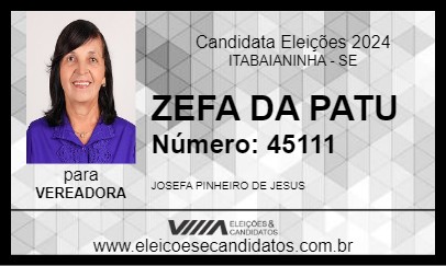 Candidato ZEFA DA PATU 2024 - ITABAIANINHA - Eleições