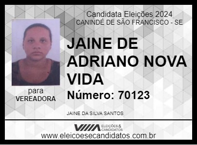 Candidato JAINE DE ADRIANO NOVA VIDA 2024 - CANINDÉ DE SÃO FRANCISCO - Eleições