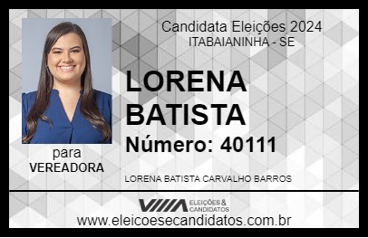 Candidato LORENA BATISTA 2024 - ITABAIANINHA - Eleições